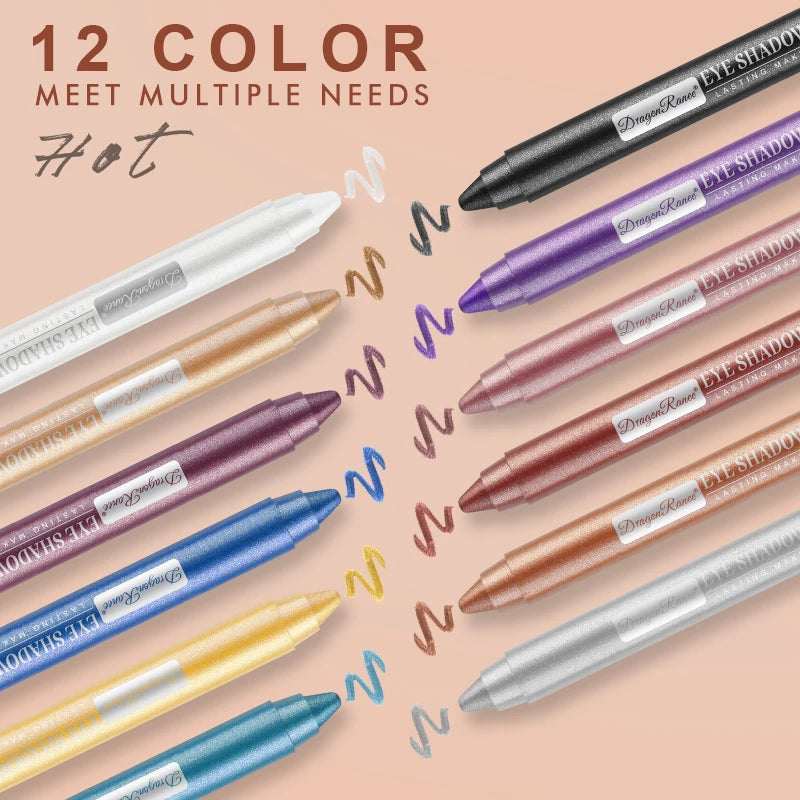 Set de 12 crayons fards à paupières, nacrés et scintillants, délicats et soyeux, longue tenue, waterproof, contouring et effet yeux intensifiés, application en un geste
