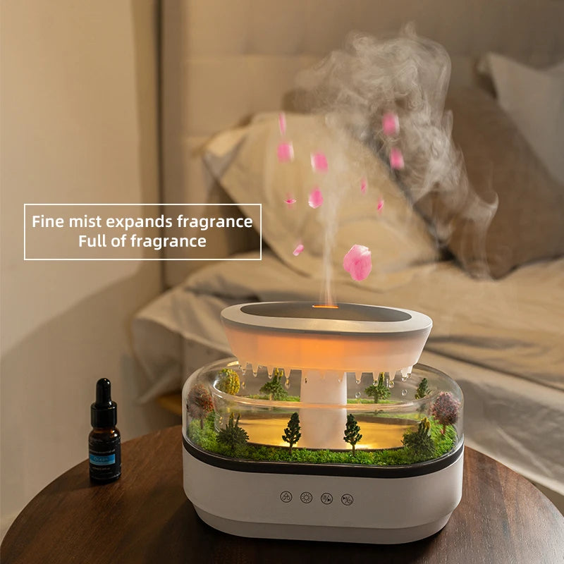 Raindrop Aroma Diffuser – Ultrasonic Humidifier with White Noise & Colorful LED Lights