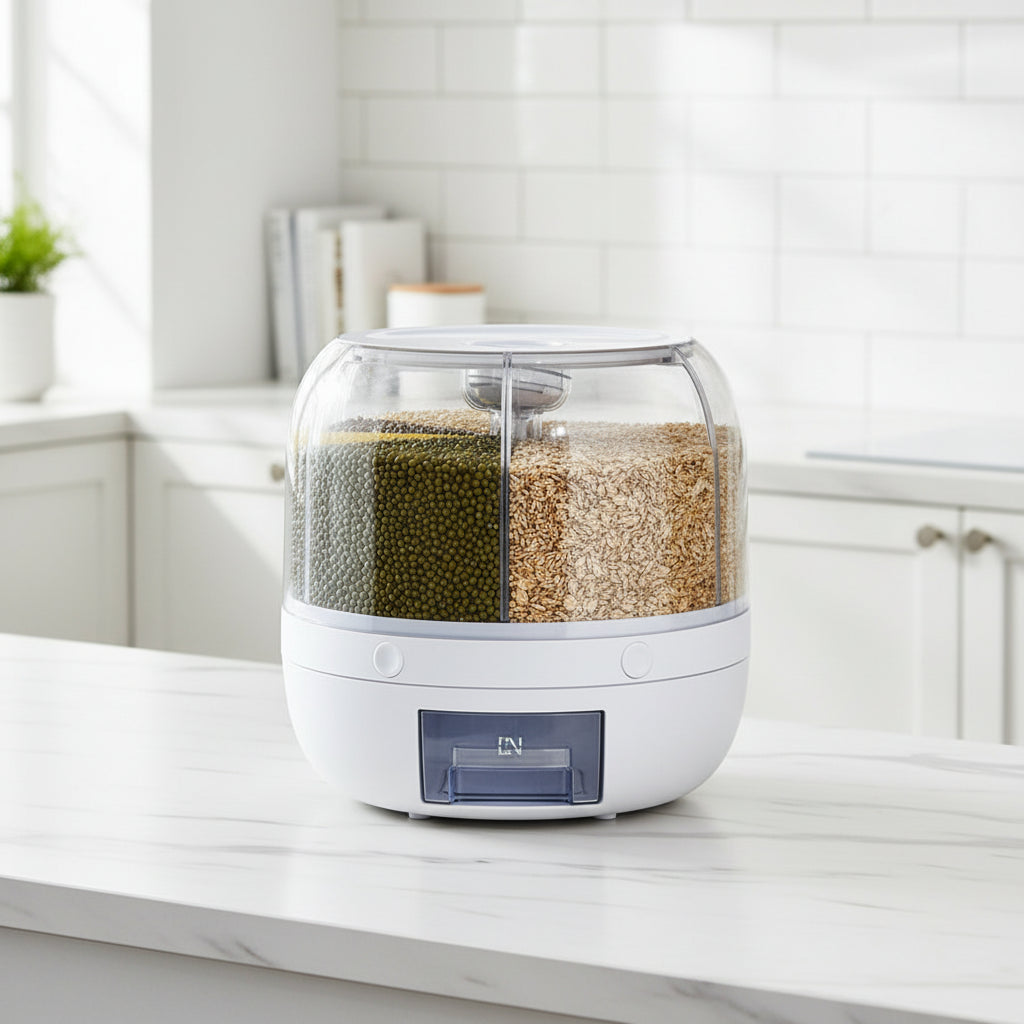 360° Rotating 6-Grid Food Dispenser – Airtight Kitchen Storage Container