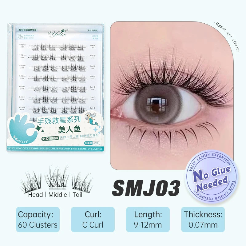 Cils en grappes – Faux cils auto-adhésifs sans colle, naturels et doux – Personnalisables, étiquette privée et logo personnalisé