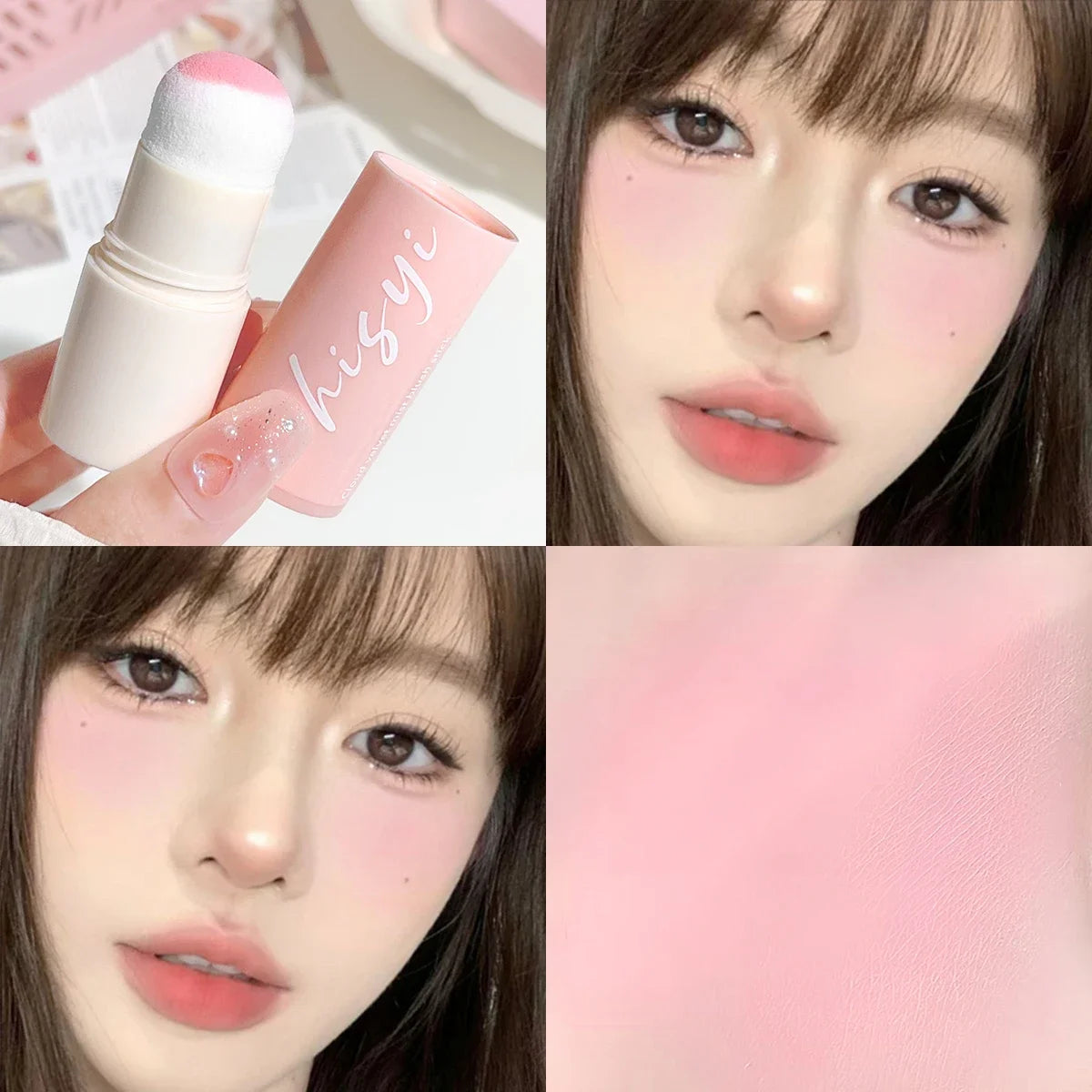 Stick Blush Velours Rose – Fini Mat Naturel, Imperméable, Utilisable sur les Lèvres et les Joues, Maquillage Portable et Facile à Appliquer