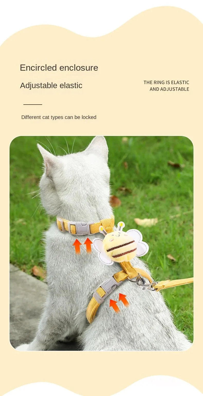 Cartoon Bee Pet Harness & Leash Set – Adjustable Vest for Cats & Small Dogs