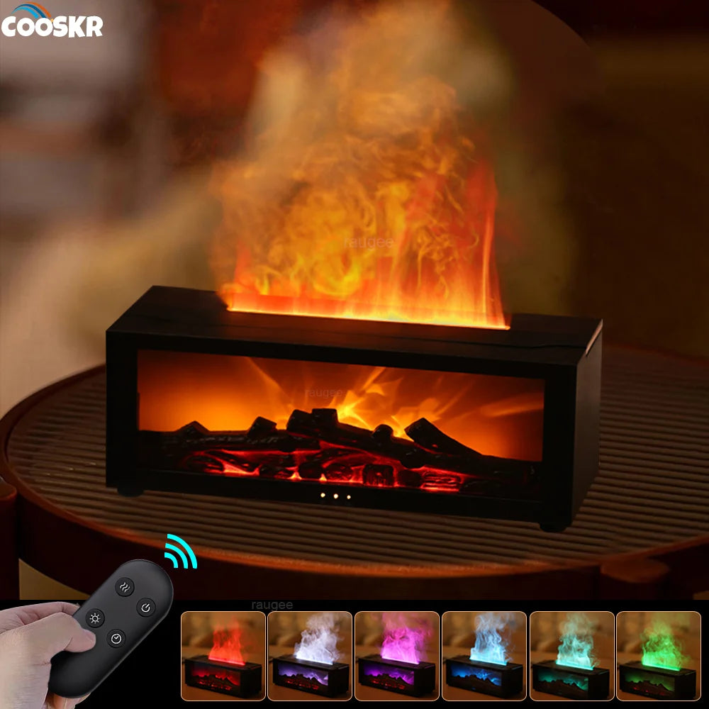 Flame Aroma Diffuser with Remote Control – LED Essential Oil Humidifier for Home