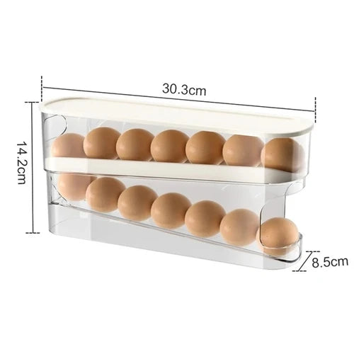 2-Layer Rolling Egg Storage Box – Automatic Refrigerator Egg Organizer