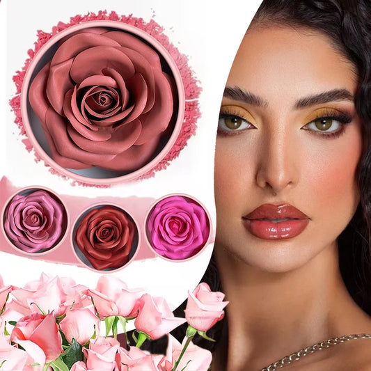 Blush 3D pétale de rose – Maquillage et highlighter, résistant à l’eau et longue tenue – Poudre visage en forme de fleur, blush style rose