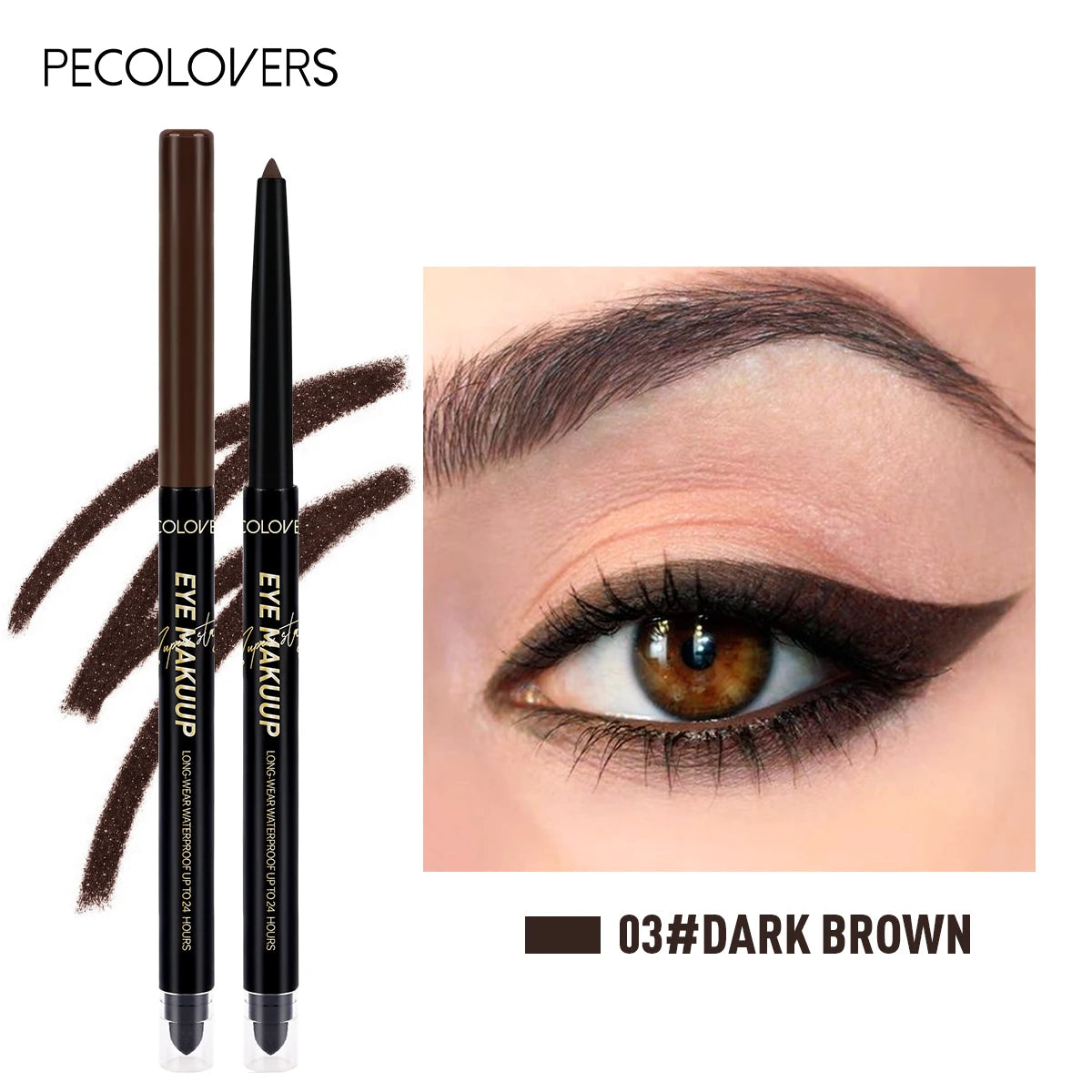 1 Pièce Eyeliner Double-Embout – Tête Éponge, Anti-Bavure, Waterproof, Marron/Blanc, Mat, Maquillage des Yeux