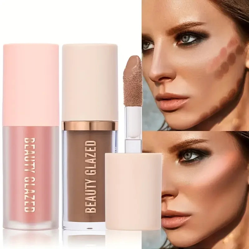 Set 2 pcs Blush Liquide & Contour — Fini Mat, Léger, Waterproof, Base Maquillage Visage, Naturel et Lisse, Combo Beauté pour Femmes