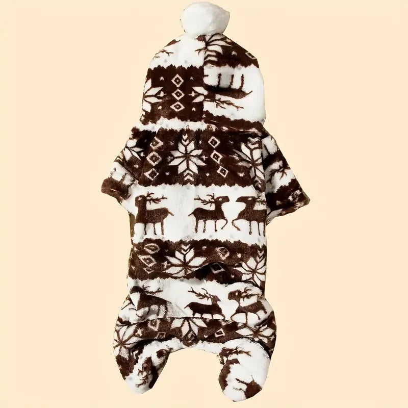 Christmas Reindeer Pet Pajamas – Hooded Jumpsuit for Small Dogs