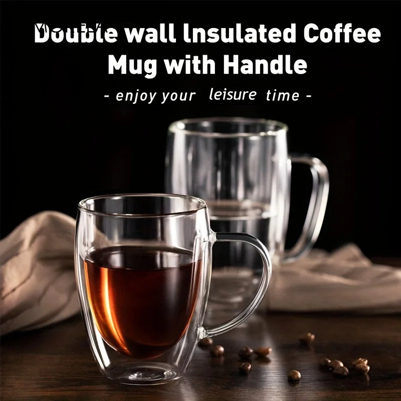 Double Wall Glass Coffee Mug with Handle – 350ml Insulated Cappuccino, Tea & Latte Cup (2/4/6 PCS)