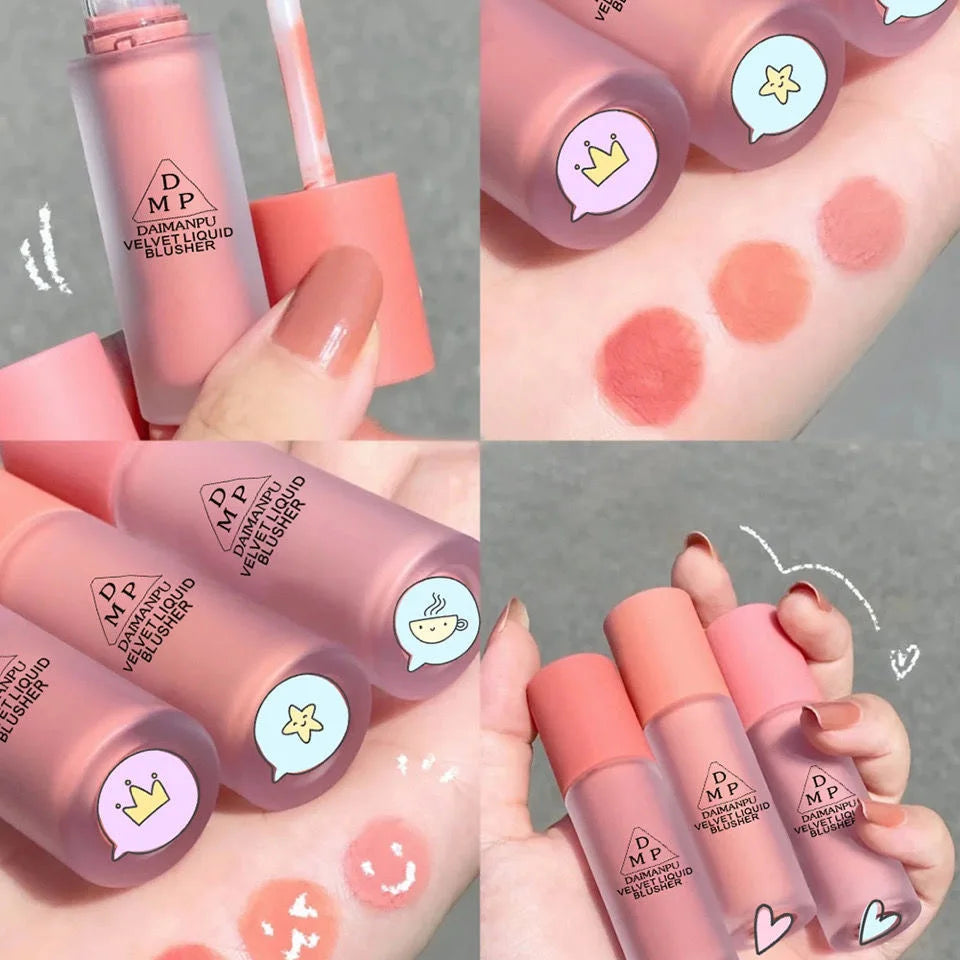 Blush liquide longue tenue – Waterproof, facile à appliquer, effet halo – Illumine le visage, teinte pêche rouge, maquillage féminin