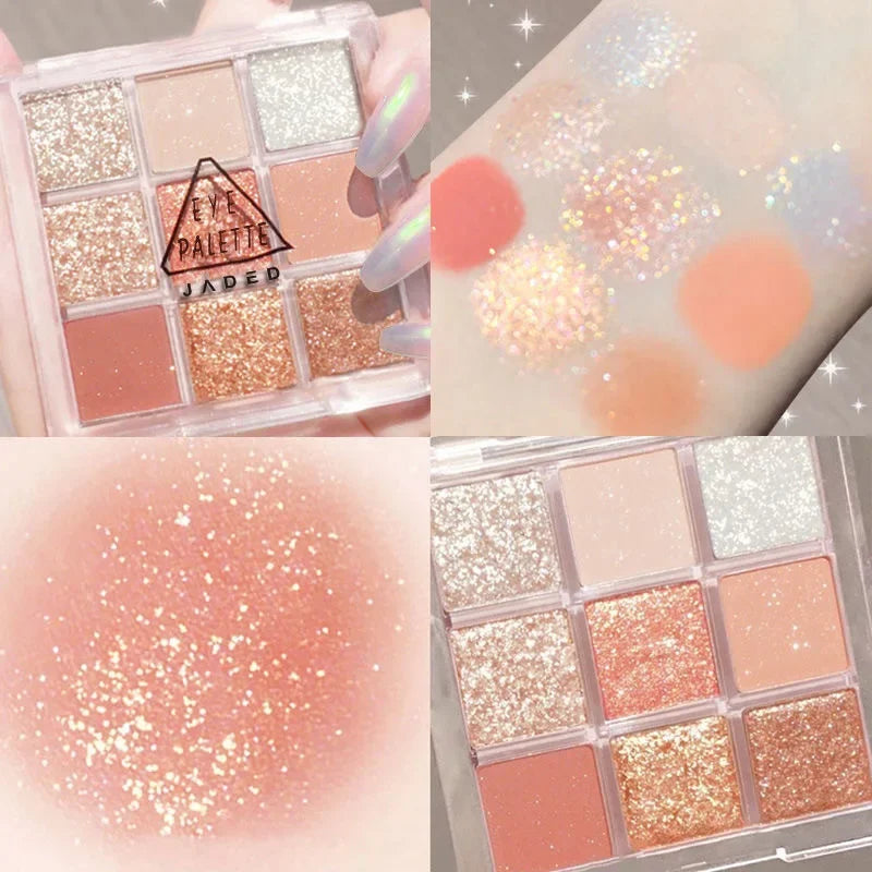 Palette de fards à paupières à paillettes, 9 couleurs, rose, nacré, coréen, charmant, maquillage pour les yeux, Pigments brillants