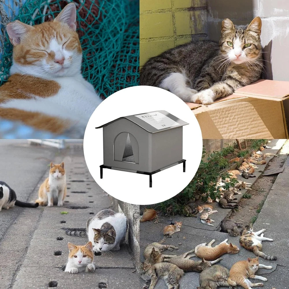 Waterproof Outdoor Cat House – Foldable Pet Shelter with Mat