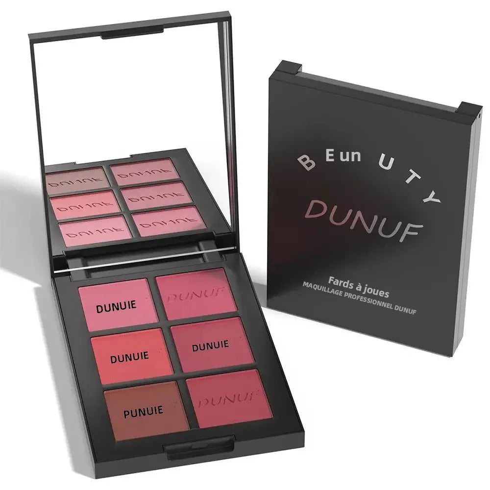 Palette de blush poudre  longue tenue – 6 couleurs, finition mate et scintillante, highlighter et bronzer – Haute pigmentation, waterproof, maquillage contour