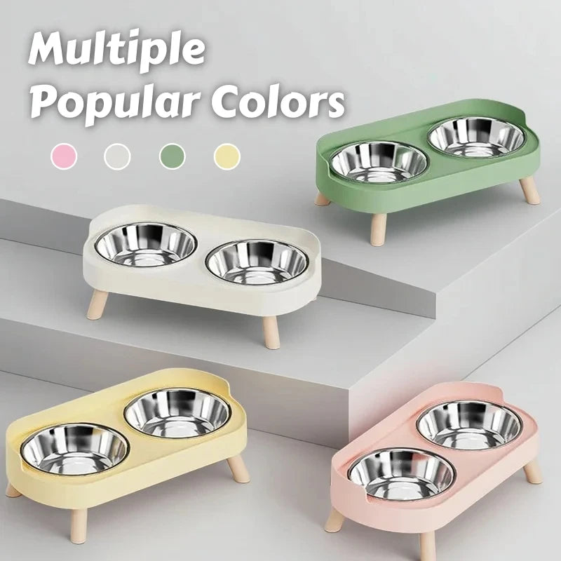 Colorful Elevated Pet Feeder – Dual Stainless Steel Bowls with Neck Support