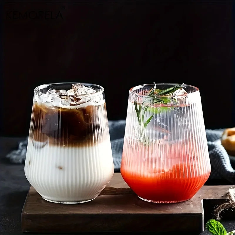 4/6-Piece Heat-Resistant Ribbed Glass Cup Set – Vertical Stripe Tumblers for Coffee, Tea, Juice & Wine