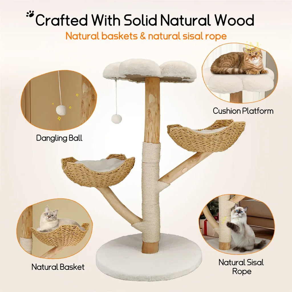 110 cm Modern Wooden Cat Tree – Climbing Tower with Scratching Post & Activity Center