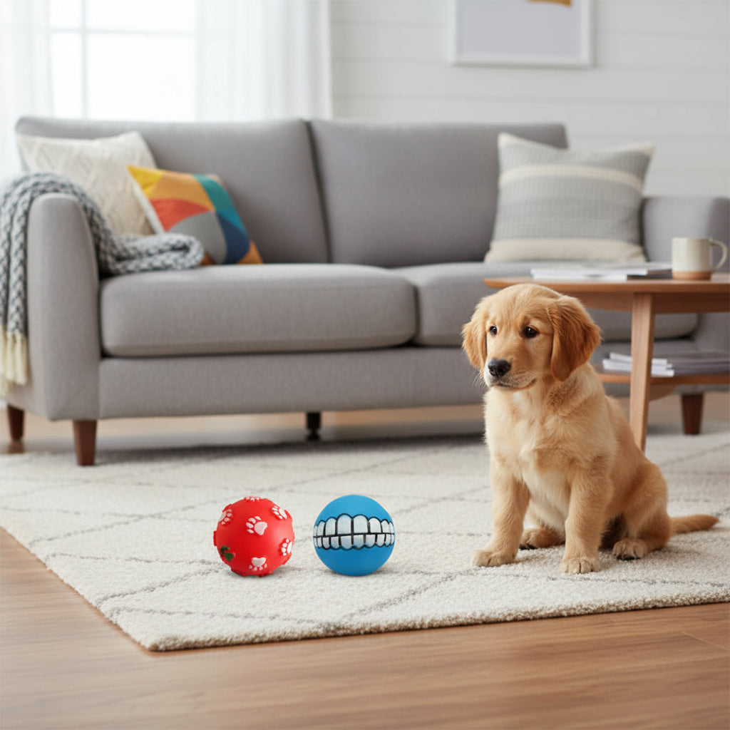Squeaky Rubber Dog Ball Toy – Interactive Chew Toy for Small Dogs