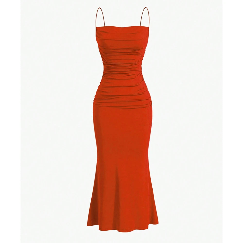 Robe Longue Femme – Bretelles Spaghetti, Élégante, Slim, Robe de Soirée Été 2025