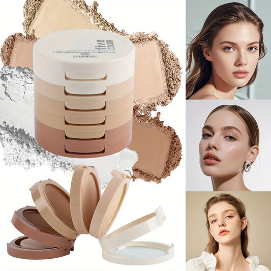 Poudre 5 en 1 – Blush, longue tenue, contrôle de l’huile, poudre fixante, hydratante, anti-cernes, utilisable à sec et humide