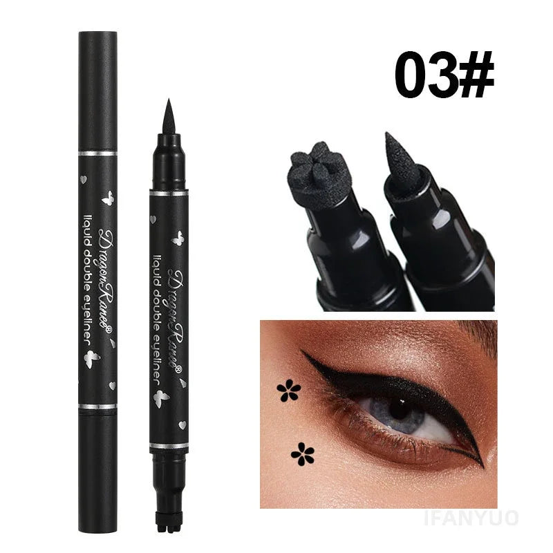 Stylo Eyeliner Noir avec Tampon – Double Embout, Étoile, Longue Tenue, Étanche, Crayon Yeux, Tampon Ailé, Maquillage des Yeux, Cosmétiques