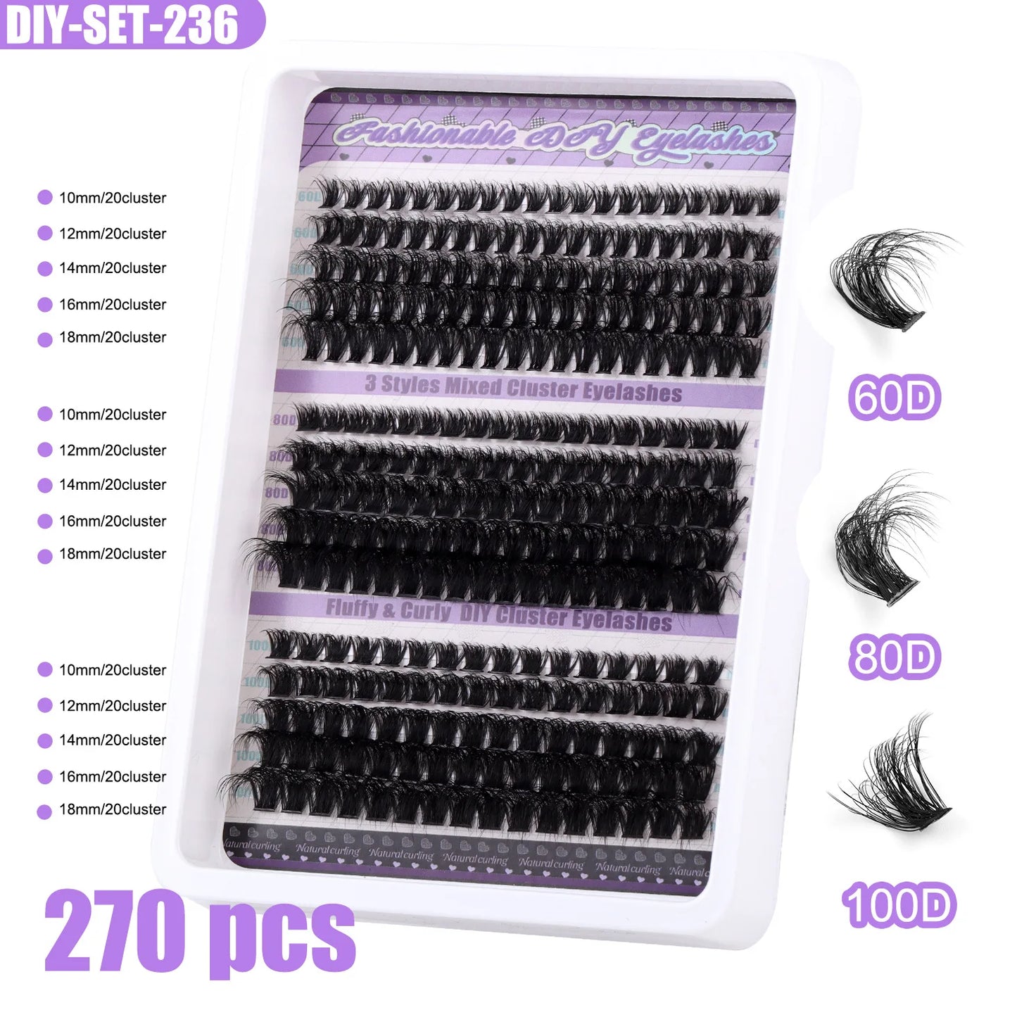 Grappes de cils 150 pcs – Extensions de cils 30-100D, effet naturel et léger, courbure D, 9-14 mm – Cils individuels en grappes