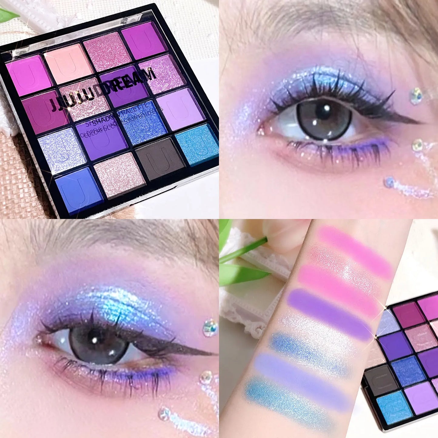 **« Palette fards à paupières 16 couleurs – Koi, Sirène, Forêt Enchantée, nacré, mat et scintillant »**