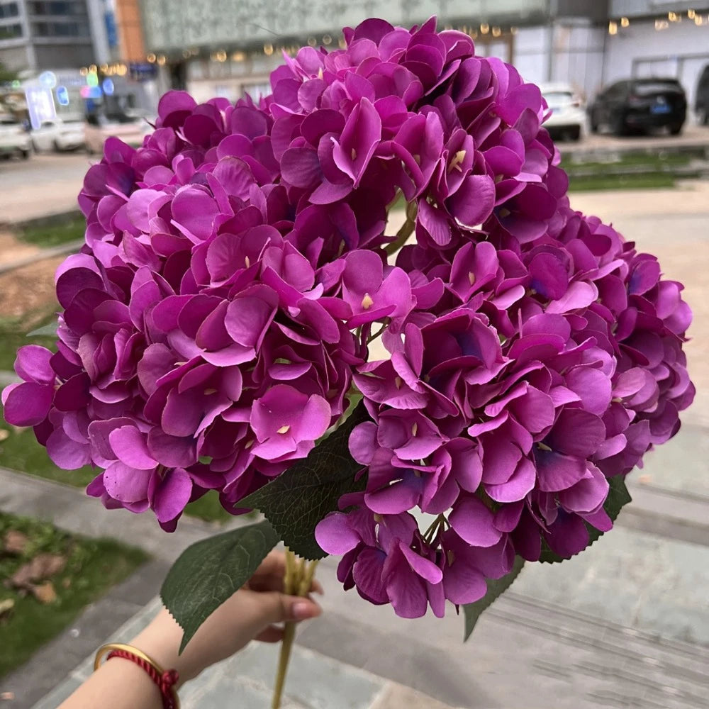 5-Head Artificial Hydrangea Flowers – Large Silk Floral Bouquet for Décor