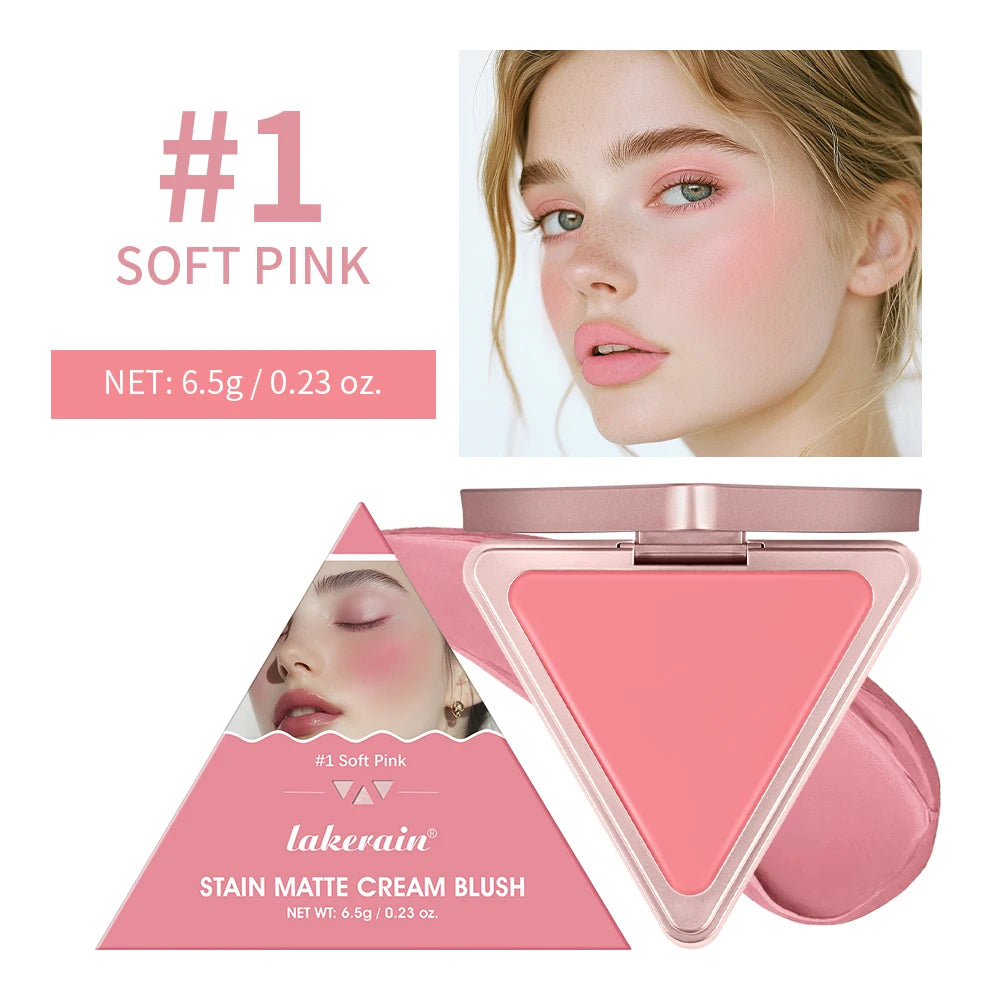Blush crème triangulaire – Crème matte non grasse, facile à appliquer – Haute saturation de couleur, fini naturel rosé