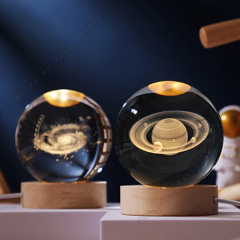 3D Crystal Ball Galaxy Lamp – LED Saturn & Moon Night Light for Bedroom Decor