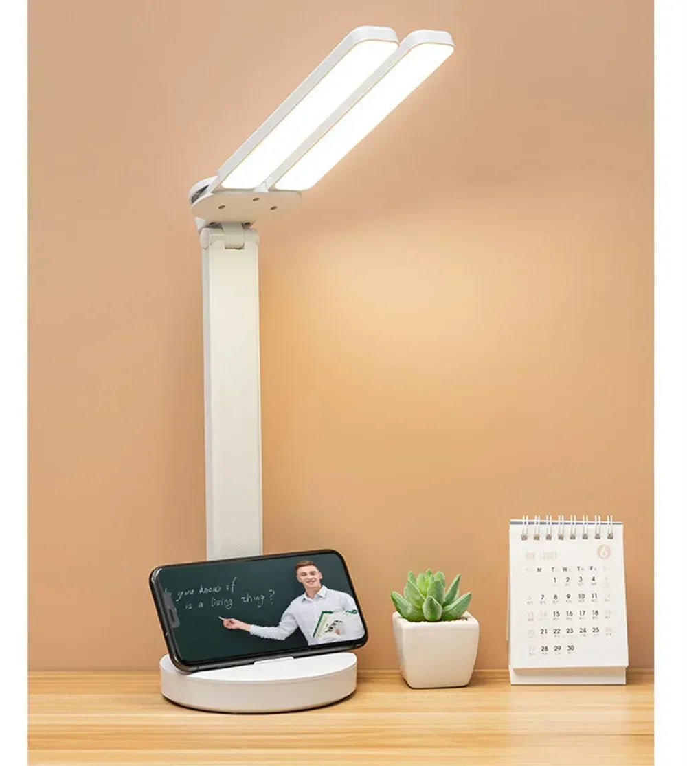 LED Desk Lamp with Clock & Temperature Display – USB Rechargeable Touch Control Reading Light