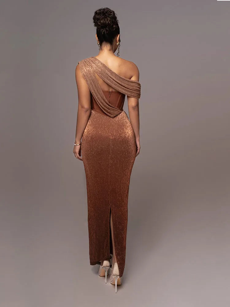 Robe Longue Femme Une Épaule – Élégance Drapée et Coupe Slim