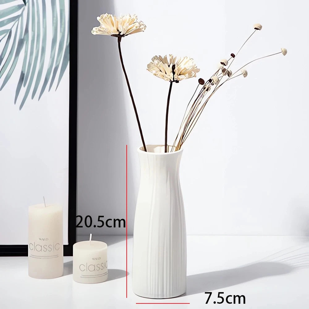 Striped Decorative Vase – Ceramic-Look Flower Vase for Modern Home Decor