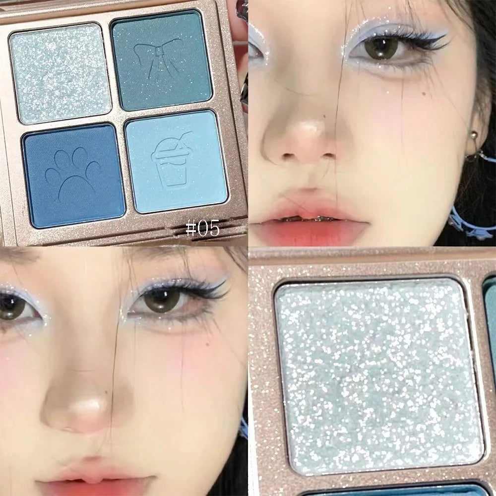 Palette de Fards à Paupières  4 Couleurs — Poudre Fine, Fini Mat, Palette Multicolore