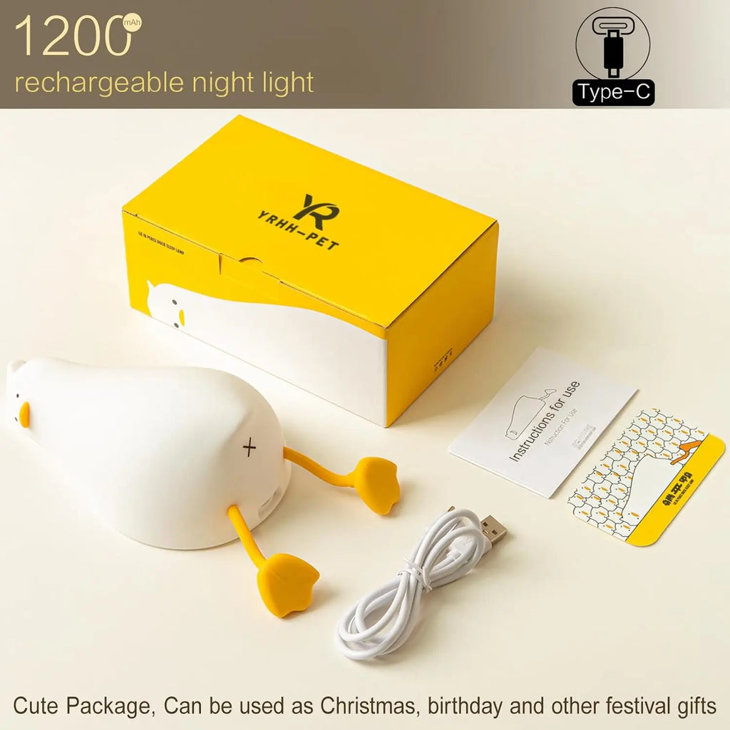 Cute LED Duck Night Light – Rechargeable Touch Silicone Lamp for Kids & Bedroom Decor