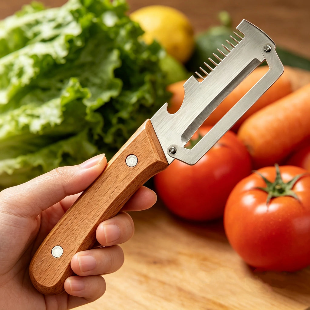 Wooden Multifunction Vegetable Peeler – Ergonomic Fruit & Vegetable Peeling and Slicing Tool