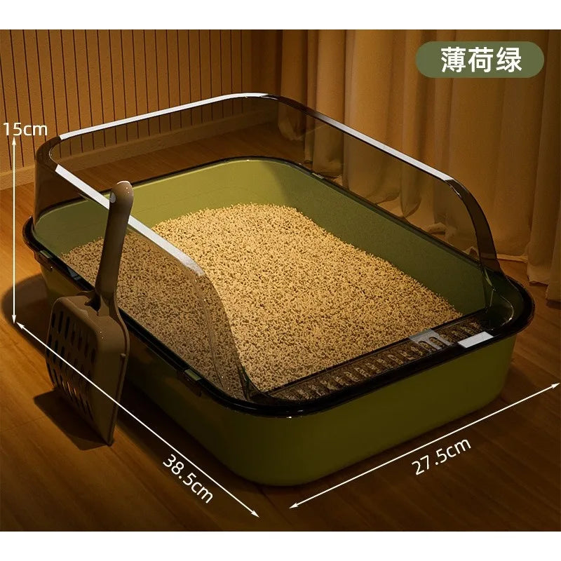 Semi-Covered Cat Litter Box – Anti-Tracking Pet Toilet with Scoop