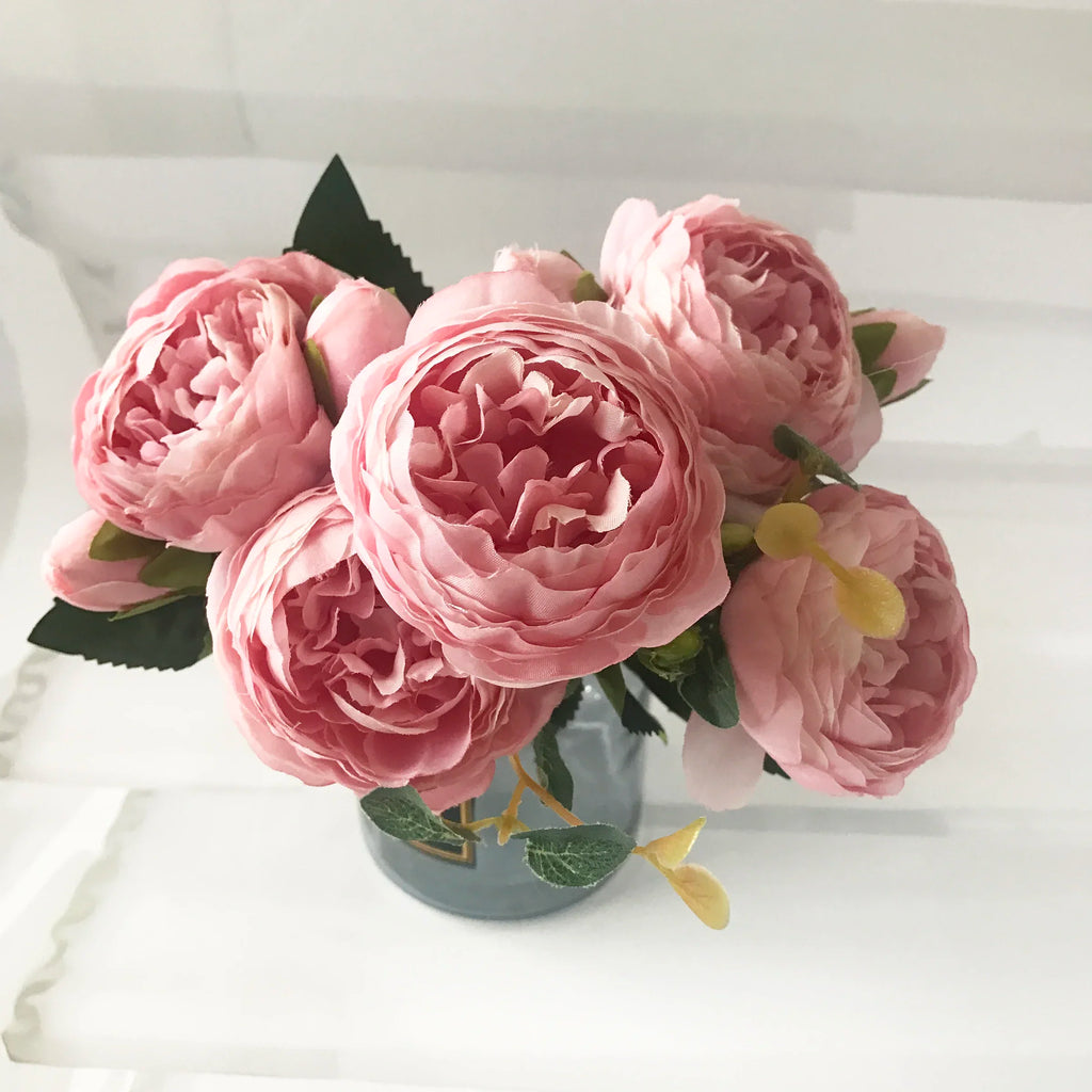 30CM Silk Peony Bouquet – Artificial Pink Flowers for Home & Wedding Décor