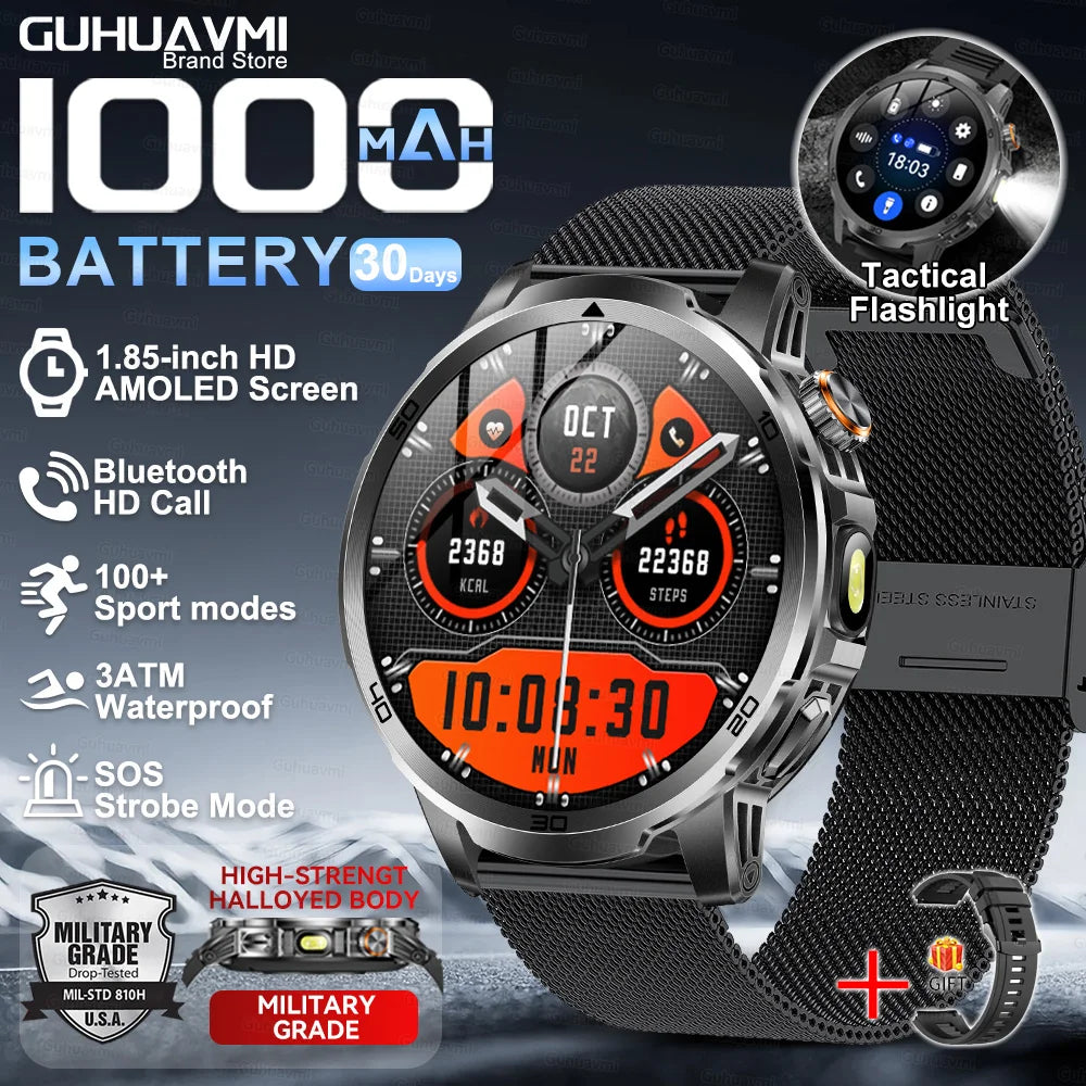 2026 nouveau T-REX3 montre intelligente extérieure 1.85 pouces AMOLED 1000mAh grande batterie 5ATM étanche appel vocal sport hommes Fitness Bracelet
