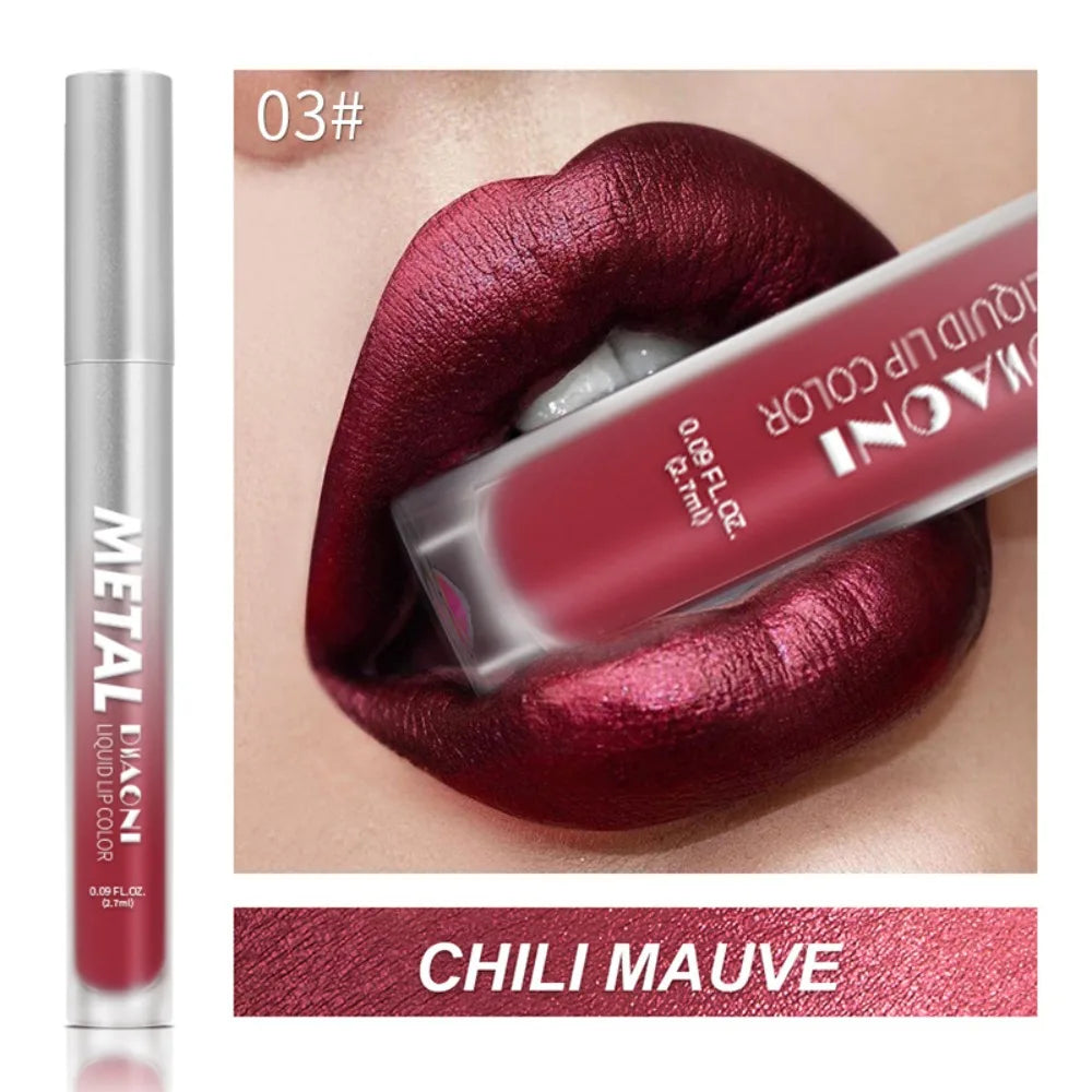 Rouge à lèvres liquide à brillant métallique, 12 couleurs, nacré, imperméable, brillant à lèvres, anti-taches, maquillage glamour pour les lèvres