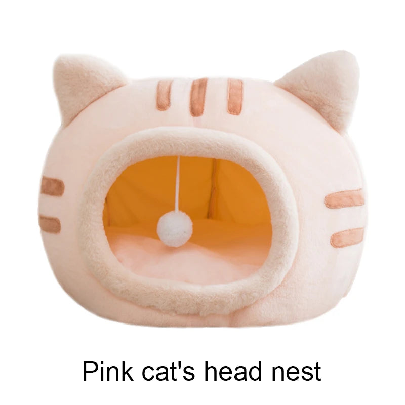 Plush Cat Cave Bed – Warm Foldable Pet House with Non-Slip Base