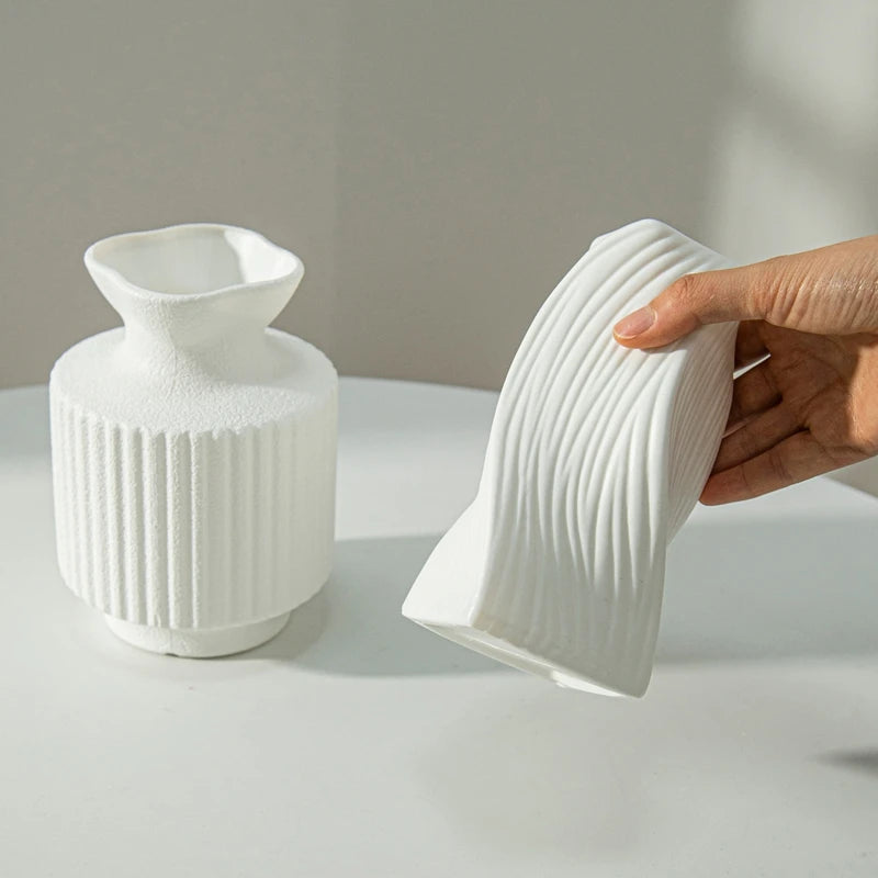 Modern White Decorative Vase – Minimalist Flower Vase for Home & Table Decor