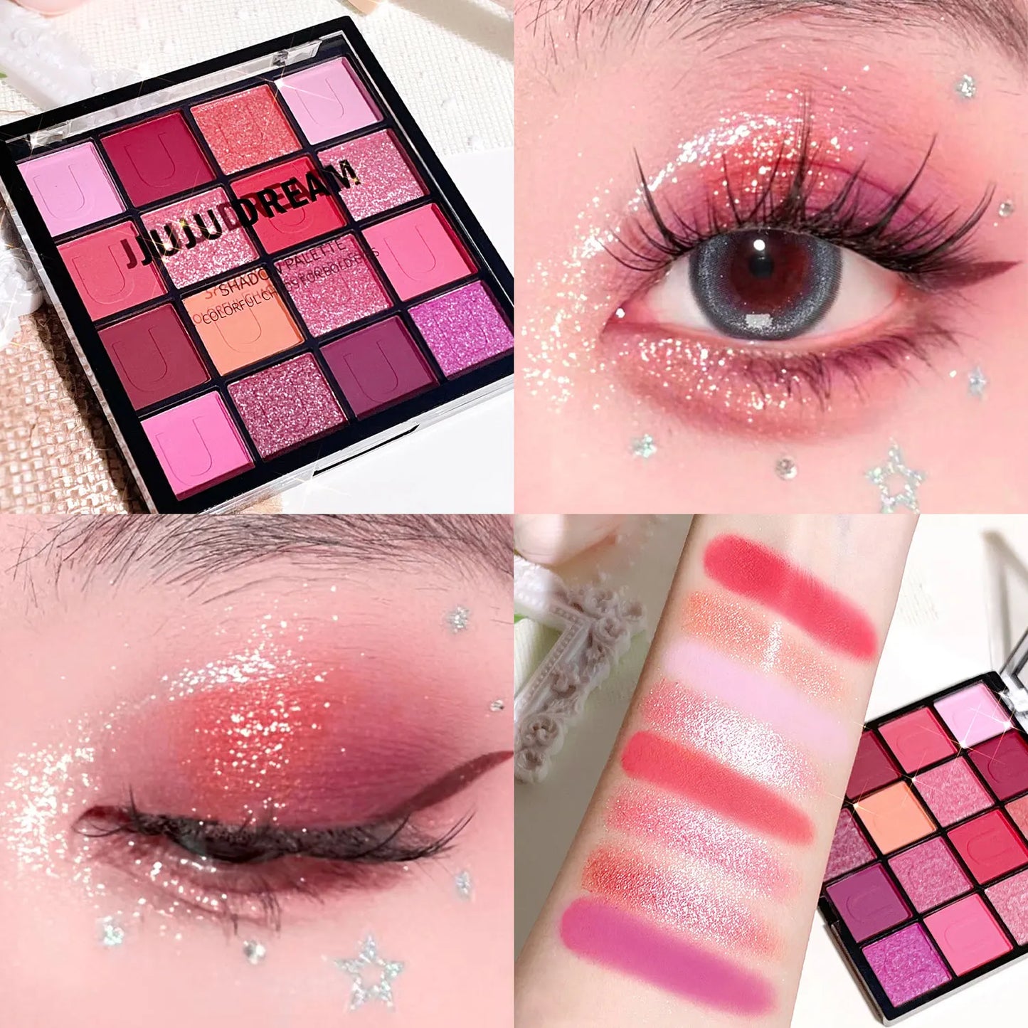 **« Palette fards à paupières 16 couleurs – Koi, Sirène, Forêt Enchantée, nacré, mat et scintillant »**