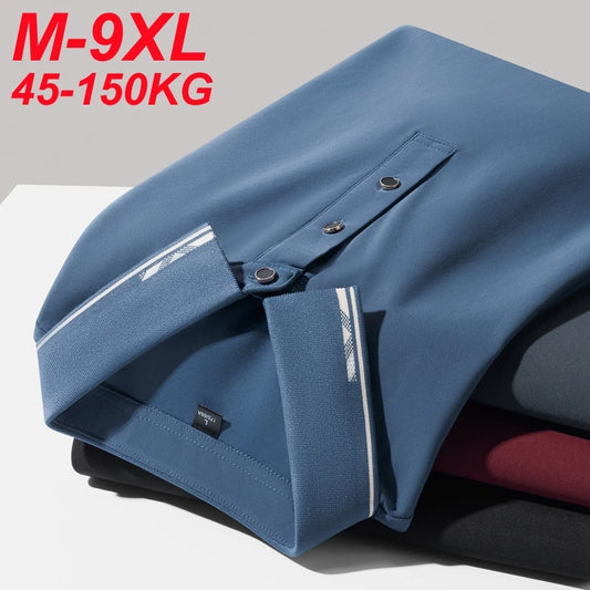 Hommes Polo à manches courtes 2025 été grande taille 9xl 8xl 7xl haute qualité glace soie couleur unie hommes d'affaires polos décontractés