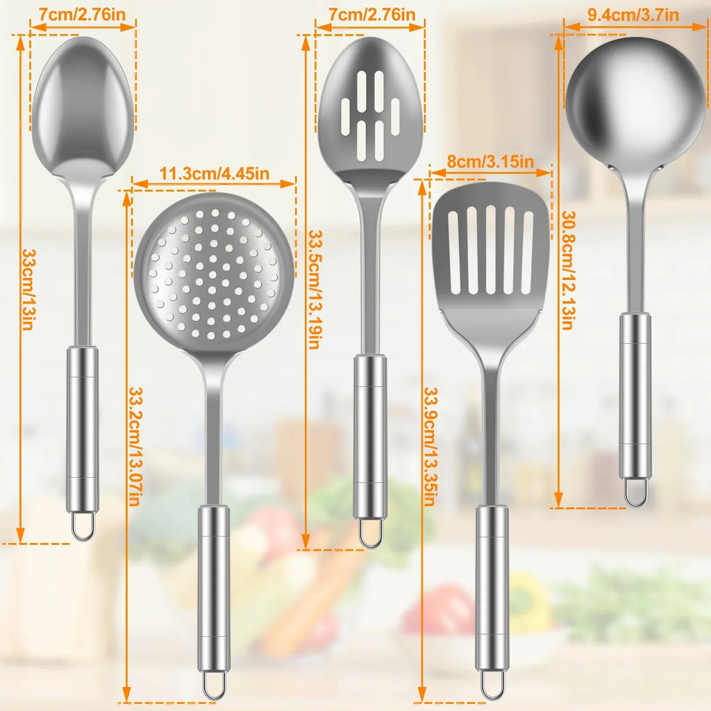 5-Piece Stainless Steel Kitchen Utensil Set – Heavy-Duty Cooking Spoons & Spatulas with Ergonomic Handles
