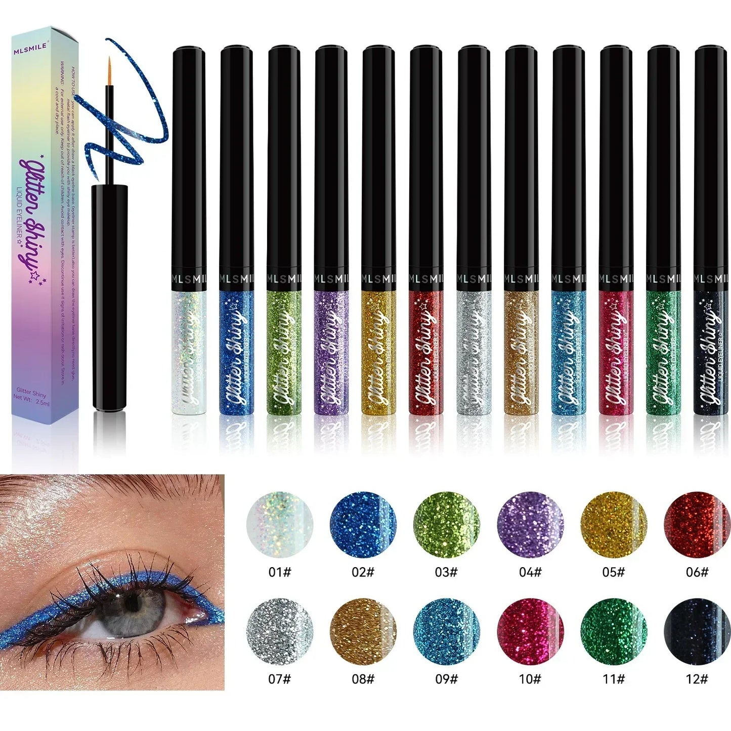 Eyeliner scintillant diamant – 12 couleurs, liquide, waterproof et résistant à la sueur, fard à paupières professionnel