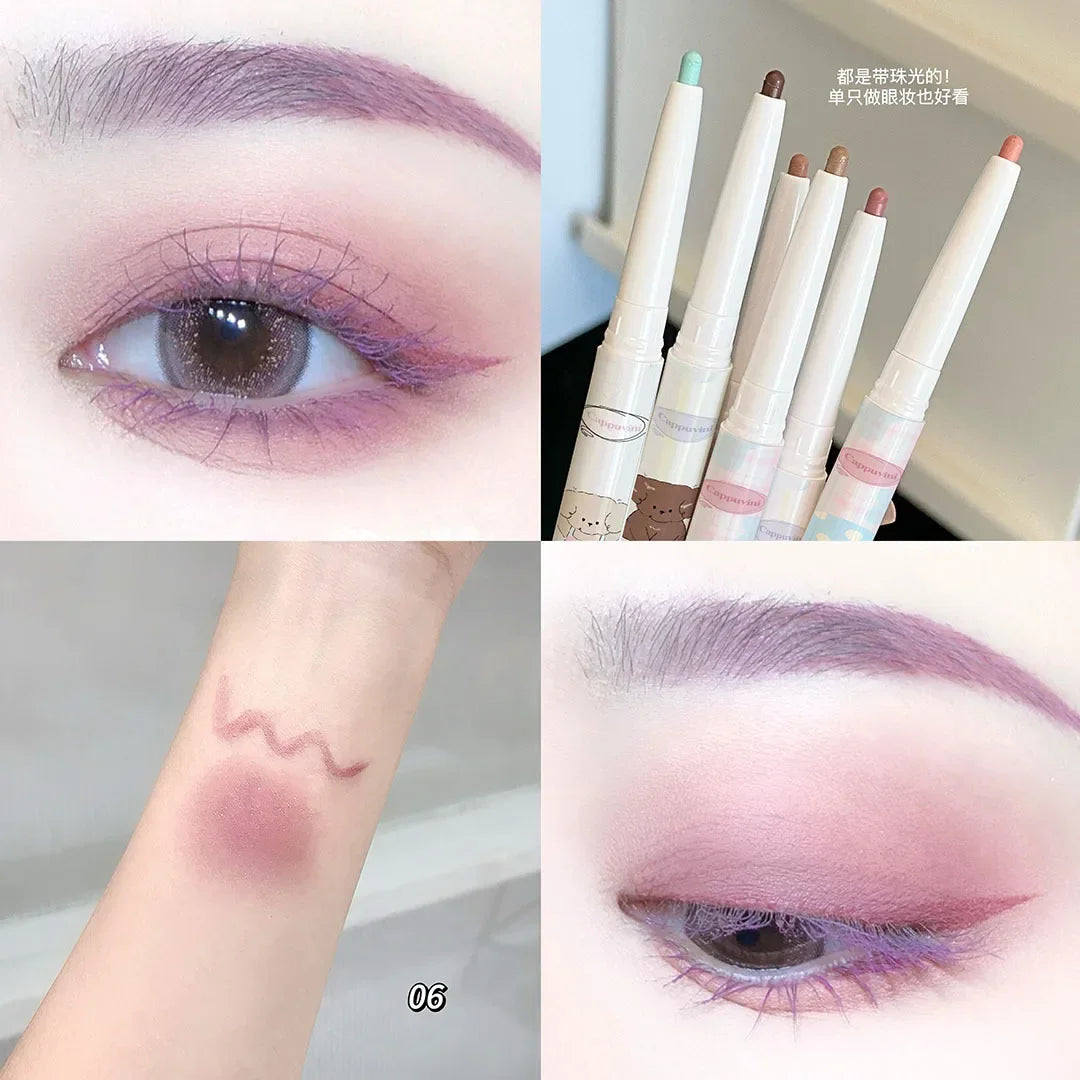 Gel eyeliner nacré raisin avec pinceau estompeur, texture soyeuse, brun thé, rose, ver à soie, crayon eyeliner waterproof