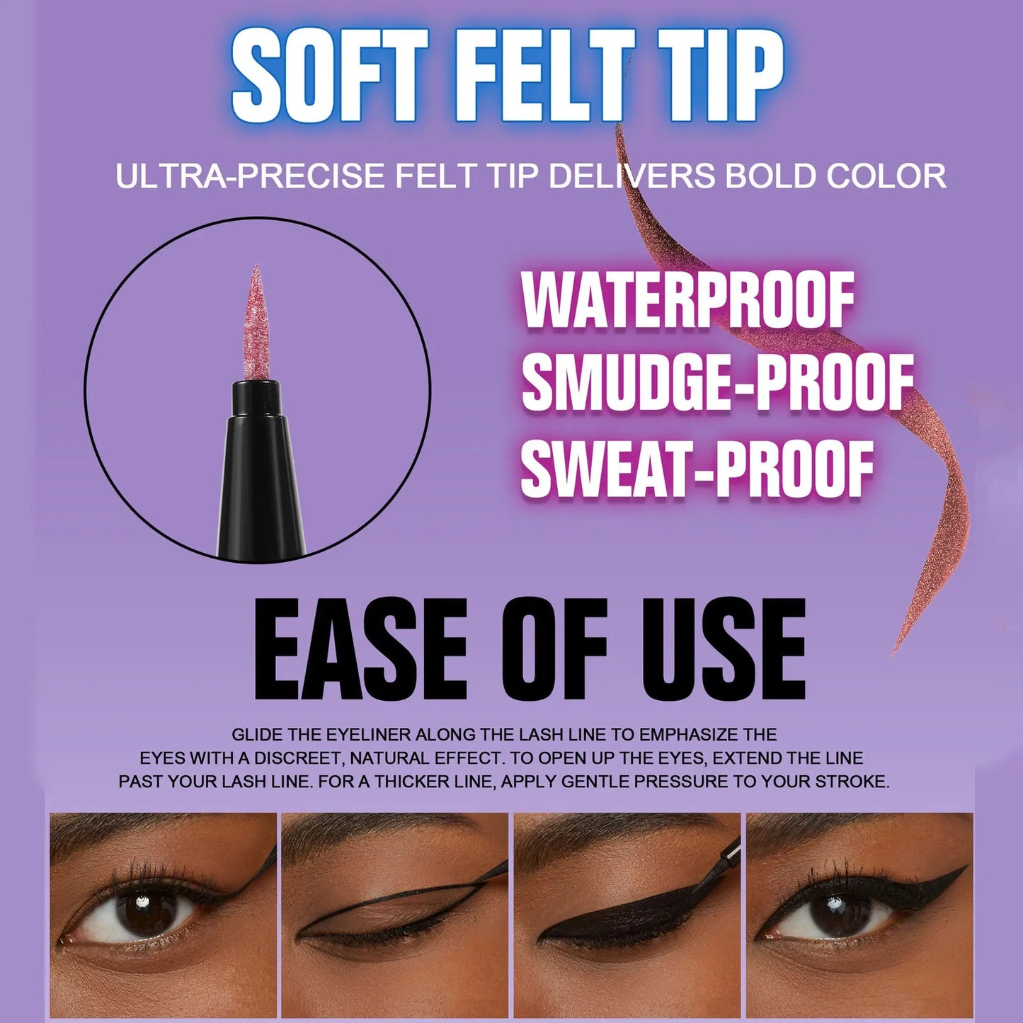 Eyeliner Liquide Diamant — brillant, waterproof, séchage rapide, fini métallique argent et or, perlé, effet soyeux, illumine le regard