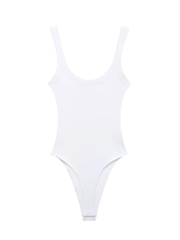 Body côtelé skinny pour femmes – Col rond avec bretelles | Fermeture à boutons-pression | Style sexy et fashion | Confortable et extensible, idéal comme playsuit féminin