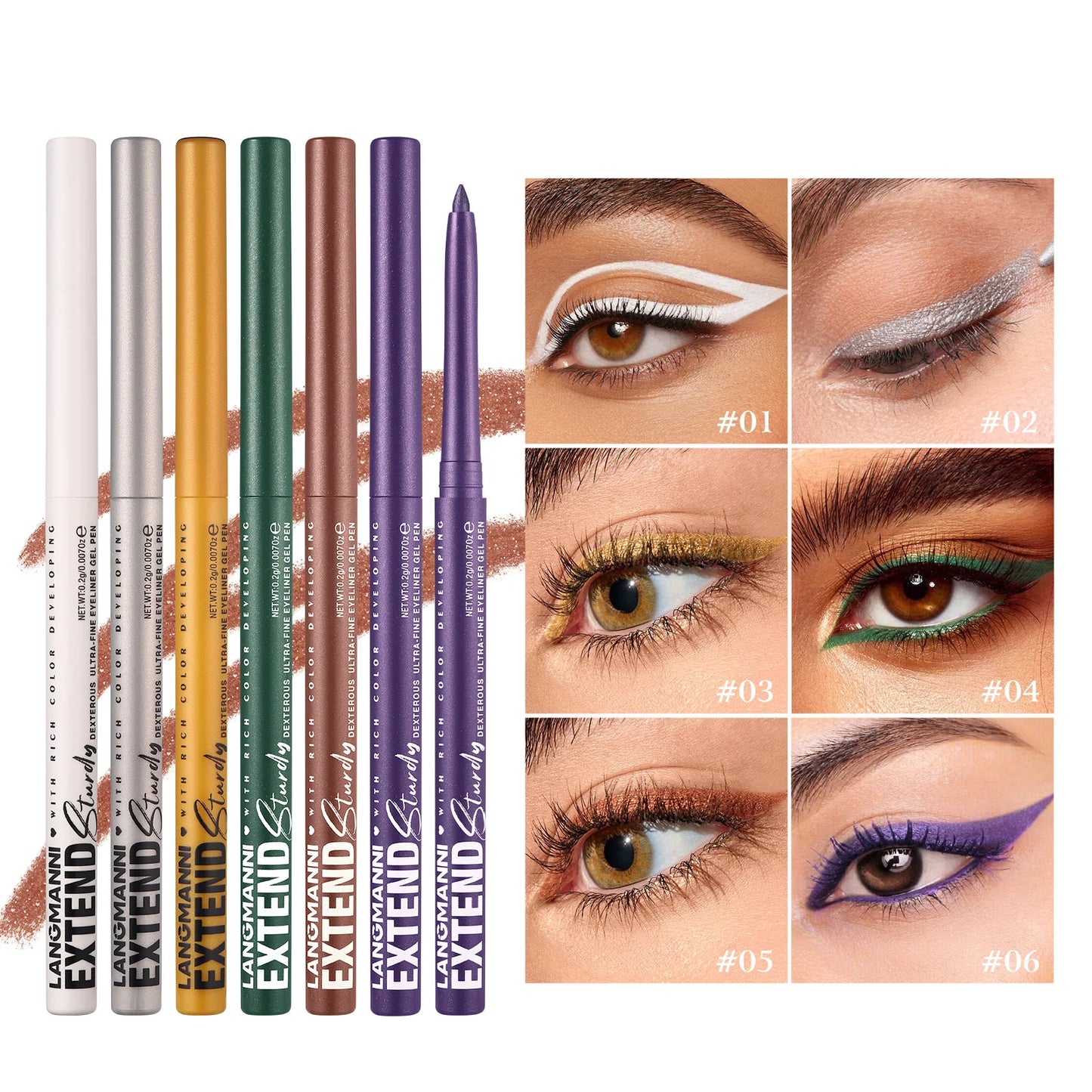 Crayon Eyeliner Gel Mat Pailleté — bleu et violet, lisse, waterproof, séchage rapide, longue tenue, maquillage des yeux