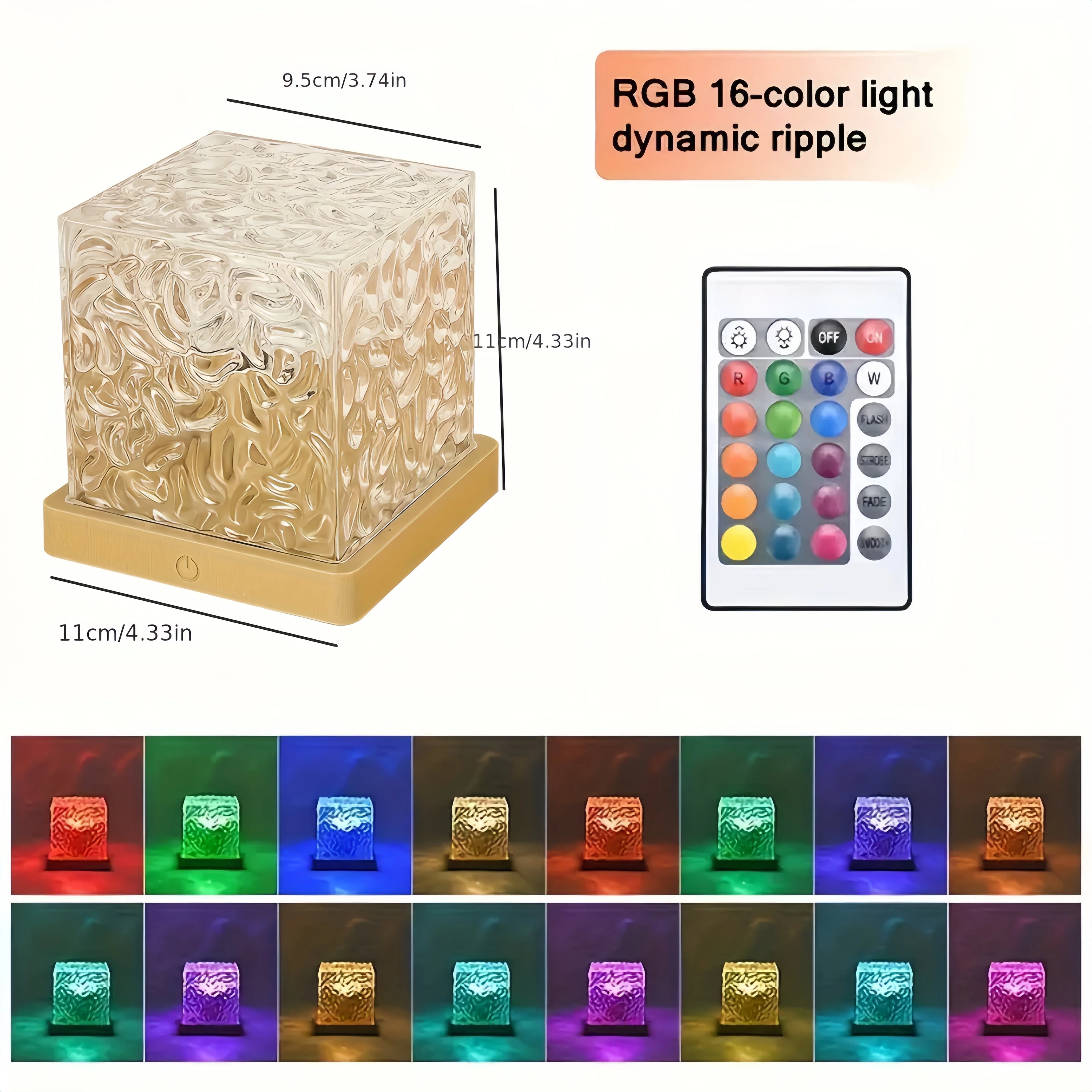 16-Color Water Ripple Projector Lamp – Rotating Ocean Wave LED Night Light with Remote Control